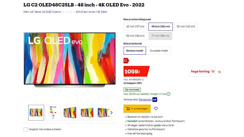 voorbeeld Benelux-model tv in webshop